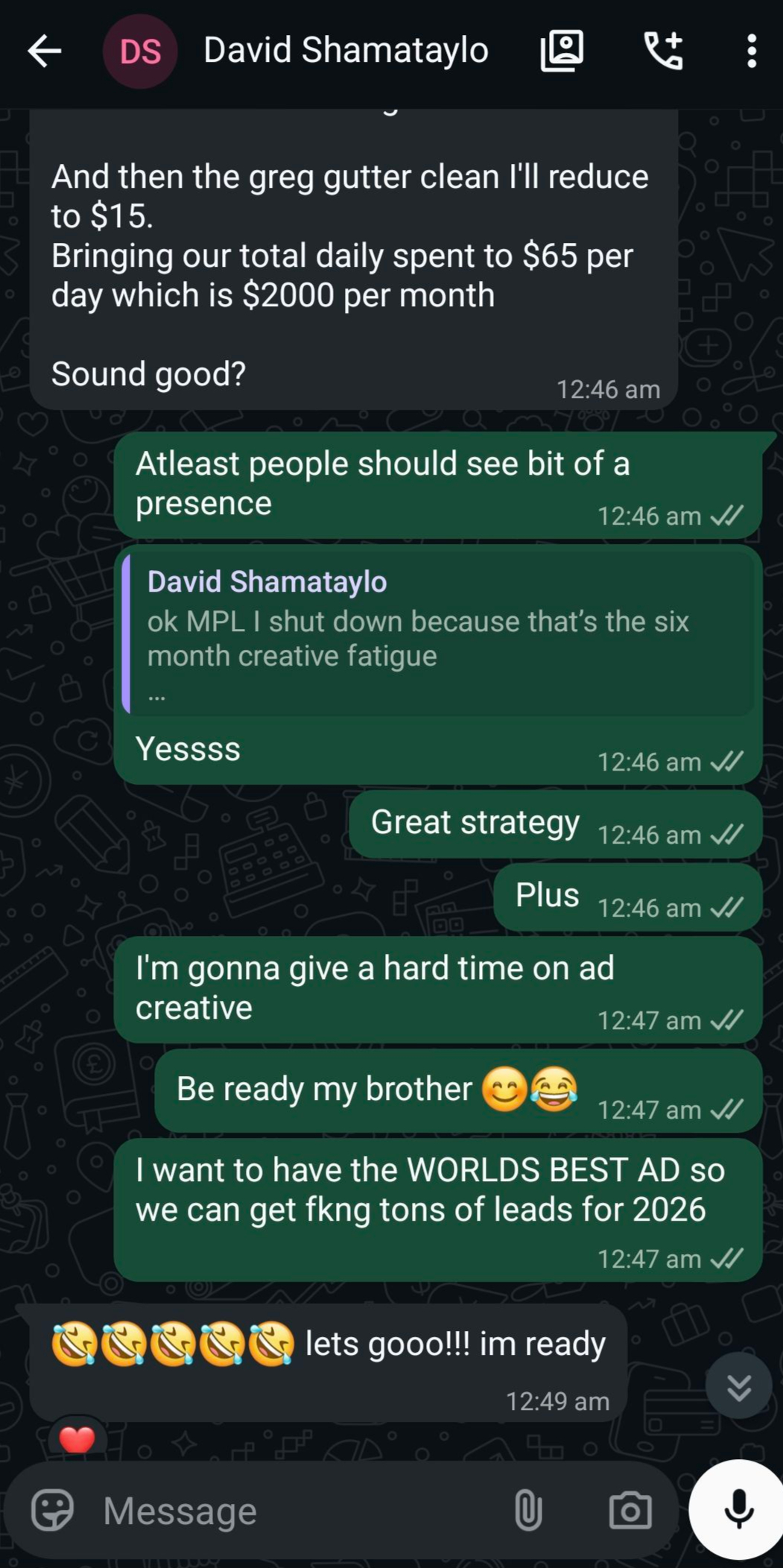 Client WhatsApp conversation