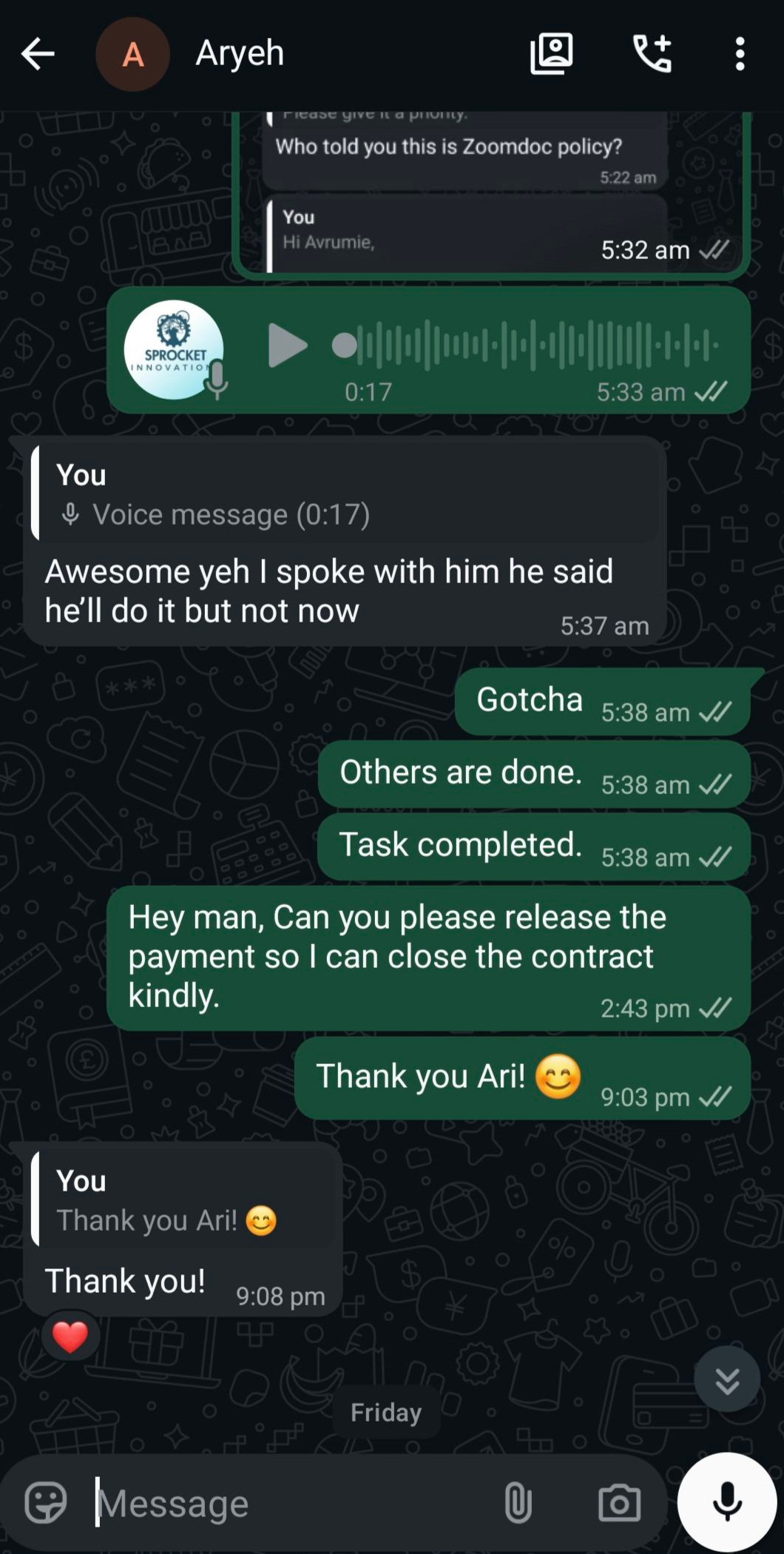 Client WhatsApp conversation