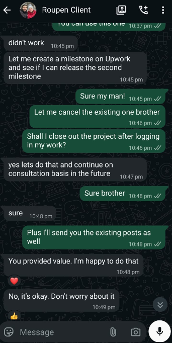 Client WhatsApp conversation